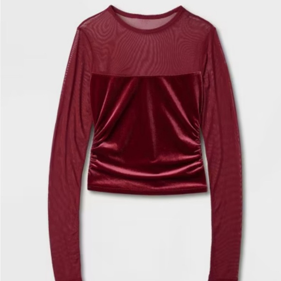 Wild Fable Women's Long Sleeve Mesh to Velour Party Top 🔴 - Picture 1 of 3